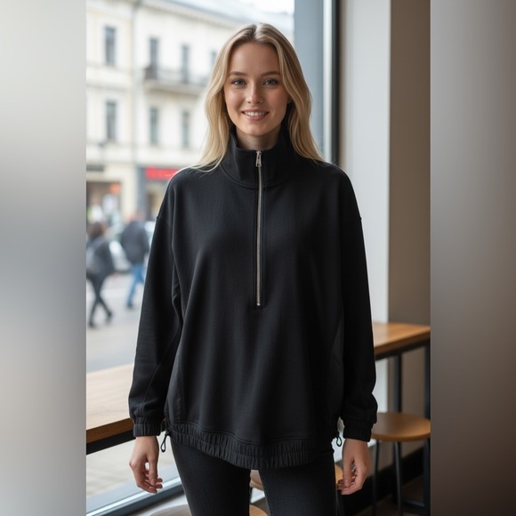 ATHLETA Triumph Hybrid Half Zip Sweatshirt L Large Black Jacket Pullover - Picture 1 of 9